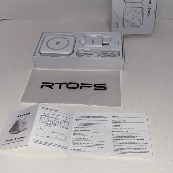 RTOPS 3 In 1 Portable Magnetic Wireless Charger IPhone Apple Watch AirPods White - Picture 6 of 14